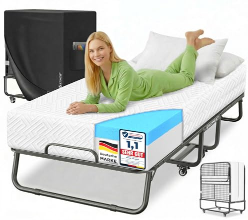 KESSER® Klappbett 200x90cm Gästebett inkl. Matratze aus Memory-Schaum & Rollen | faltbares Reisebett mit Metallrahmen für Erwachsene belastbar bis 250kg | Metallbett mit Schaumstoffmatratze & Cover