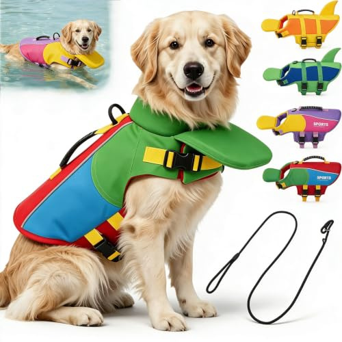 Gilet salvagente cane con galleggiante mento, giubbotto regolabile maniglia anello D fibbie rapide per nuoto barca piscina (XS,Green)