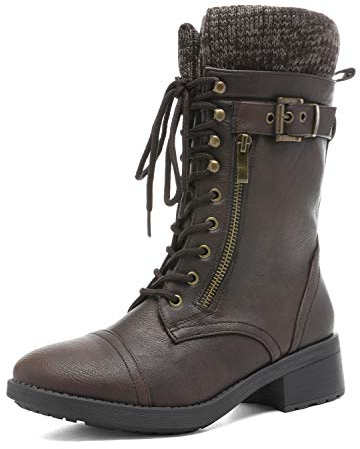 DREAM PAIRS Botas militares de invierno con cordones para mujer, Marrón, 37.5 EU