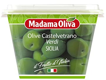 MADAMA OLIVA, Olive Castelvetrano Dolci Verdi, Sapore Unico e Fruttato, Snack Ideali per Antipasti a Base di Formaggi e Salumi, Insalate Verdi, 100% Made in Italy, 250 gr