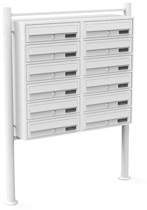 Wiltec Boîte aux lettres sur pieds Blanche 270 x 898 x 1500 mm, avec 12 Compartiments verrouillables 2x6 et Porte-nom, Revêtement en poudre, pour Courrier