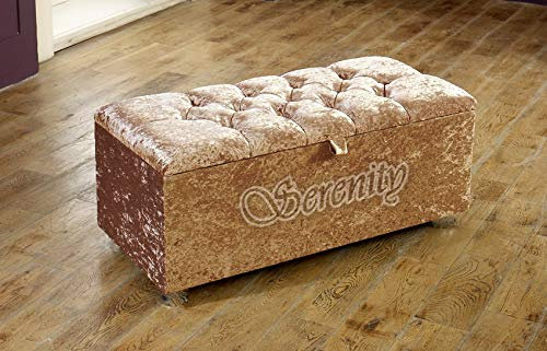 Ottoman Storage Blanket Toy Box Chest of Drawers Crushed Velvet Bench Stool (Champagne)