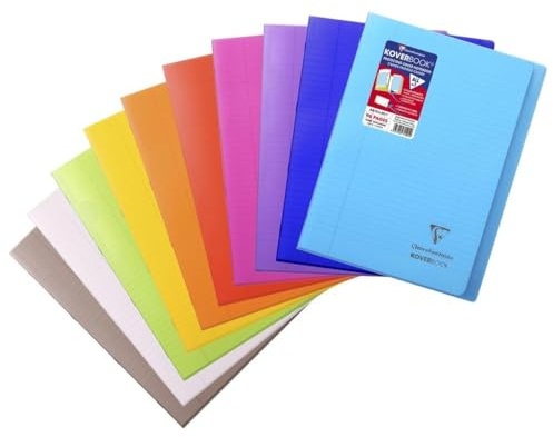 Clairefontaine 971501C - Packung mit 10 Schulheften / Heft Koverbook DIN A4 21x29,7cm, 48 Blatt 90g liniert mit Rand Einband aus transparentem PP 2 Klarsichthüllen + 1 Etikett, farbig sortiert, 1 Pack