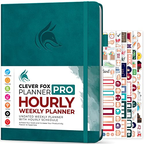 Clever Fox PRO Schedule - Undatierter Wöchentlicher und Monatlicher Lebensplaner mit Zeitfenstern, Terminkalender, Täglichem Organizer zur Steigerung der Produktivität, A4, 1 Jahr, Dunkelblaugrün