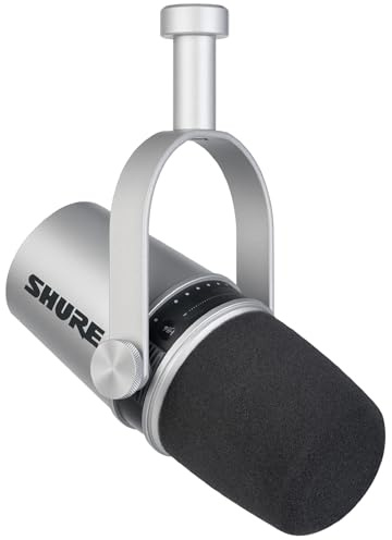Shure MV7 USB Microphone for Podcasting, Recording, Live Streaming & Gaming, Built-in Headphone Output, All Metal USB/XLR Dynamic Mic, Voice-Isolating Technology, TeamSpeak & Zoom Certified – Silver