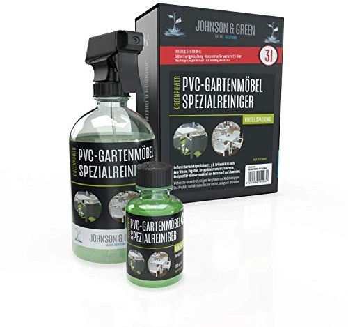 Greenpower PVC Gartenmöbel Spezialreiniger Vorteilspack für bis zu 3 Liter, entfernt hartnäckigen Schmutz, z.B. Grünansätze nach dem Winter, Vogelkot, Grauschleier sowie Essenreste