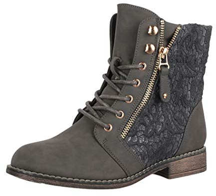 Elara Damen Stiefeletten Worker Boots Spitze Chunkyrayan B9812-KB Grau-38