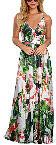 BUOYDM Robe Longue Femme Ete Robe de Plage Boheme Maxi Robe de Soirée Élegante Cocktail Chic Blanc L