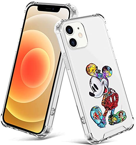 cuwana for iPhone 12 Case, iPhone 12 Pro Case 6.1 Inch Mickey Mouse Cartoon Print Crystal Clear Slim Soft TPU Bumper Anti-Scratch Four Corners Cushion Shockproof Protection Hard Back Cover