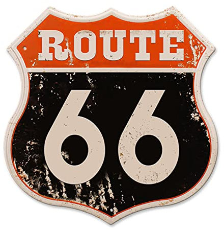 Vintage Straßenschilder Raumdekoration Retro U.S. 66 High Way Road Metall Blechschild für Zuhause Straßenschild Schlafzimmer Garage Dekorationen 1 Stück 30,5 x 30,5 cm