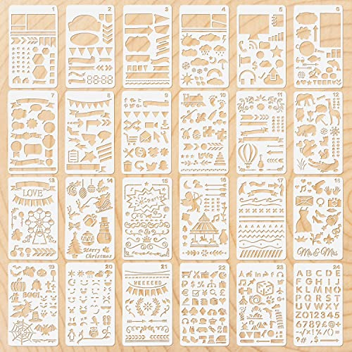 Graplan Bullet Journal Schablonen 24 Stück Stencil Schablonen Wiederverwendbar Zeichenschablonen Schablonen Malen Malschablonen für Tagebuch, Scrapbook DIY Geschenkkarten