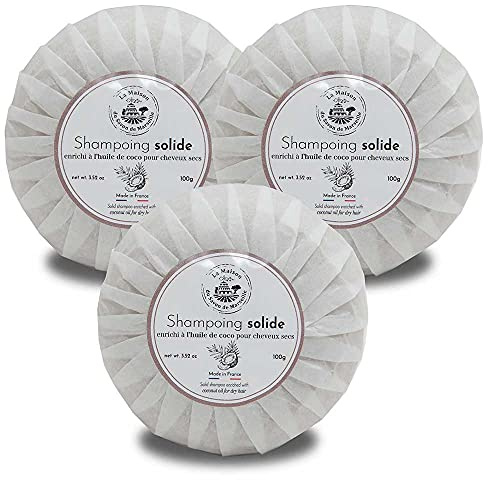 Maison du Savon de Marseille – Solid Shampoo Bar mit Kokosöl für trockenes Haar – lang anhaltend – 3 x 100 g Riegel