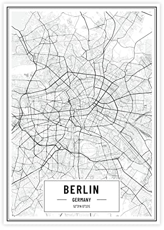 Petra Pan Städteposter Berlin in schwarz-weiß · Wandbild mit Stadtplan · DIN A4 (21x29,7cm) · als Deko oder Geschenkidee · Var. D