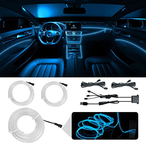 WOWLED Eisblaues El-Draht-Innenlicht, 3-in-1-USB-Neon-Draht-Licht-Kit für Auto-Ambiente-Beleuchtung Atmosphäre LED-Streifenlicht Nähkanten-Dekoration (1,52 m / 5V)
