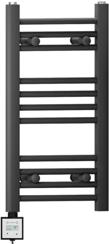 Myhomeware 350mm Wide Black Electric Bathroom Heated Towel Rail Thermostatic Warmer Radiator Digital Controller (350 x 600 mm (BTU: 814))