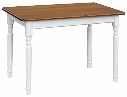 k koma Esstisch aus massivem Kiefernholz, weiß im Landhausstil - in Erlenoptik Tischplatte (80 x 120 cm)