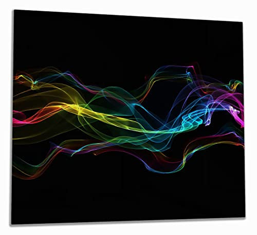 Wallario Herdabdeckplatte/Spritzschutz aus Glas, 1-teilig, 60x52cm mit 8mm hohen Füßen, für Ceran- und Induktionsherde, Bunter Rauch vor schwarzem Hintergrund