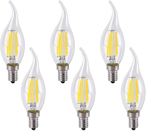 Jiotouhu Ampoule Flamme LED E14 6W Equivalent 60W 600LM, Blanc Froid 6500K, E14 LED Bougie pour Lustres, Lustres en Cristal, Luminaires Décoratifs, Dimmable, Verre, Lot de 6
