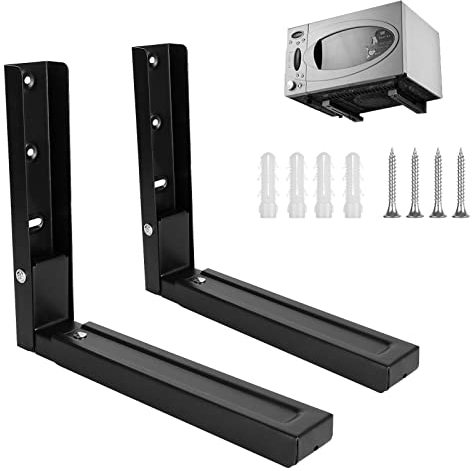 JMIATRY 2 Stück Mikrowellen-Regalhalterungen, universelle verstellbare Tiefe, Mikrowellen-Wandhalterung max. 45 kg, schwarze Mikrowellen-Halterungen, Wandregal, geeignet für alle Mikrowellen