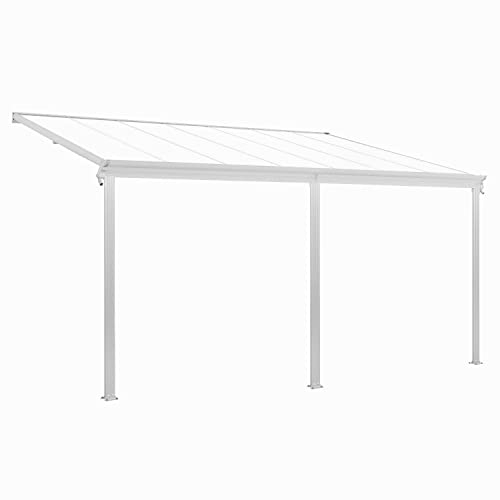 Juskys Terrassenüberdachung Borneo 5x3 m — Sonnenschutz aus Aluminium mit transparenten Doppelstegplatten — Terrassendach zur Wandmontage in Weiß