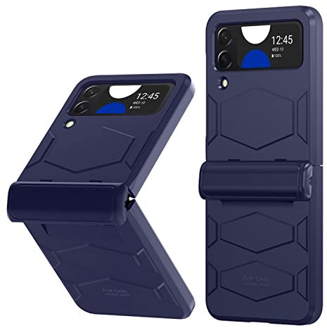 Miimall Compatible with Samsung Galaxy Z Flip 4 2022 Case with Hinge Protection, Heavy Duty Cover Shockproof Hard PC Protective Case Full Protective Shell Cover for Galaxy Z Flip 4-Blue