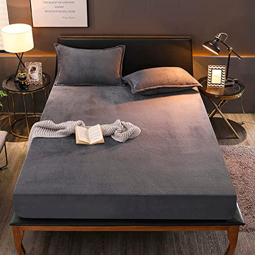 Sedefen Warme Spannbettlaken 90x200cm Dunkelgrau Anthrazit Winter Flannell Bettlaken Plüsch Flauschige Cashmere Touch Boxspringbett Spannbetttuch für 25 bis 30cm Matraze