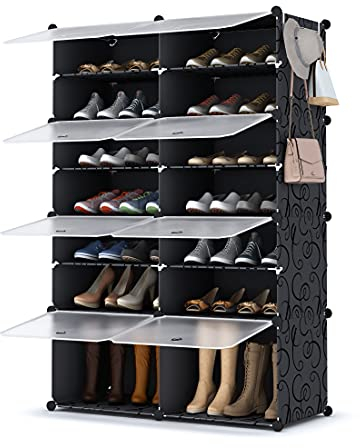 HOMIDEC Zapatero, 7 Niveles Mueble Zapatero para 28 Pares Armario Zapatero, Zapatero Blanco para Dormitorio Sala de Estar, Negro