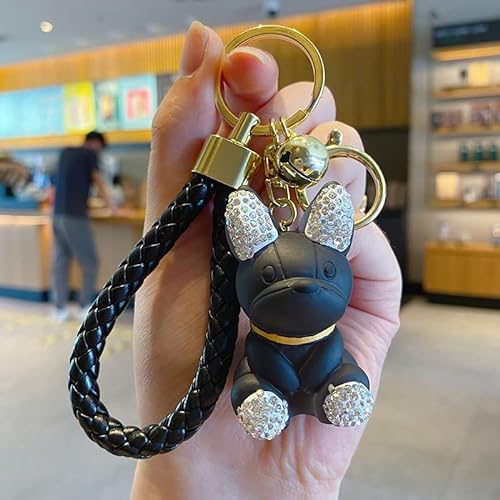 Glitzer Strass Französische Bulldogge Schlüsselanhänger Nette Kreative Cartoon Hund Auto Schlüsselring Anhänger Familien Freund Geschenk Taschenanhänger Rucksäcke Handtasche Koffer Dekoration Charme