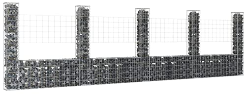 Tidyard Gabionenkorb U-Form mit 5 Säulen Garten Gabione Gabionen Steinkorb Steingabionen Sichtschutz Drahtkorb Drahtzaun Mauersteinkorb Gabionenzaun Gitterkorb Eisen 500x20x150 cm