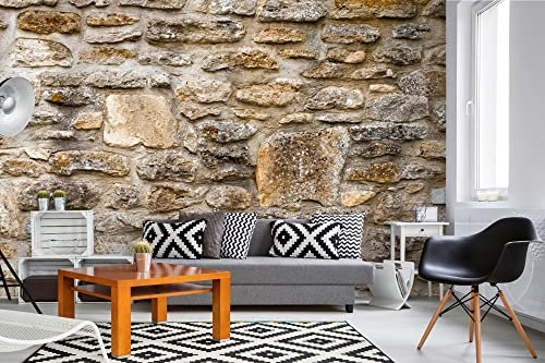 Vlies Fototapete RUSTIKALE STEINMAUER 375 x 250 cm (inkl. Kleister) - Vlies Tapete, Wandtapete, Wandbilder - Tapete für Wohnzimmer Schlafzimmer, Büro, Küche - Montagefertig