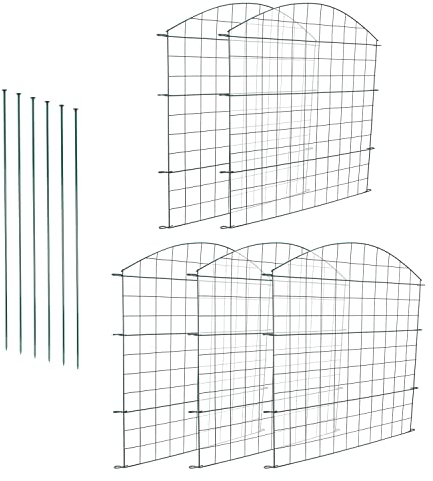 Cecaylie Teichzaun Set, 10x Gartenzäune Steckzaun Länge 3,75 m Oberbogen Metallzaun Grün, Gartenzaun Tiergehege Freigehege