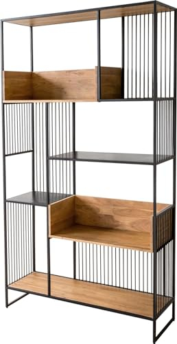 DELIFE Standregal Lukeo Akazie Natur 115x200 cm Metall Schwarz