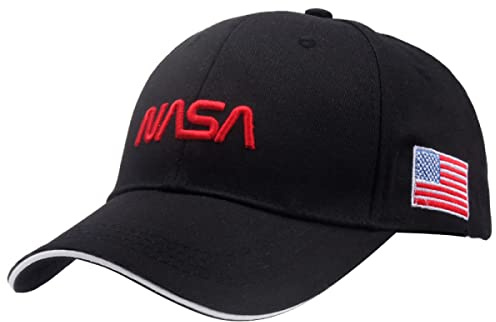 Sommerhut Herren für N.A.S.A, Basecap Vintage Cotton Cap, Stickerei Washed Denim Trucker Cap-Black 3||1 Piece