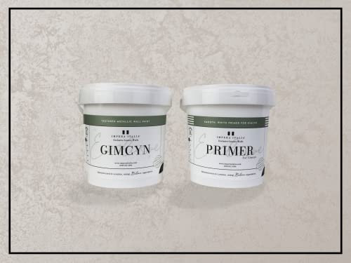 Impera Italia Gimcyn - Textured, Metallic Effect, Bespoke Decorative Wall Paint Bundle. Includes 1kg of Paint and 0.5L of Primer - Covers 5SQM - In Colour CRYSTAL.