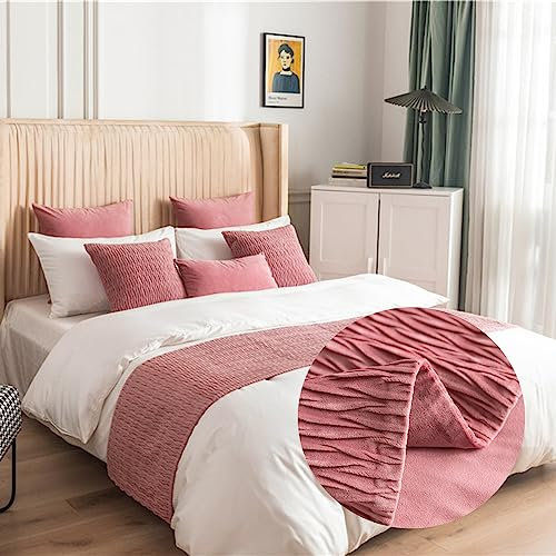 Morbuy Reversible Hotel Corredor de Cama Camino de Cama Bufanda Colcha Funda de Almohada Ropa de Cama Protector Bedroom Cola de Cama Toalla (45x210cm(Corredores de Cama Jacquard),Rosa)