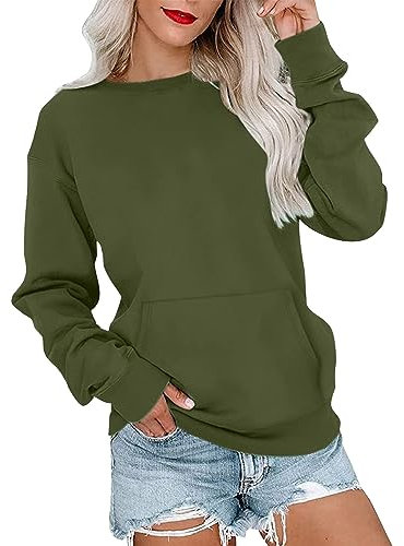 Halloween Pulli Damen, Frauen Yoga Decke Ski Zubehör Damen Geschenk Casual Fashion Floral Print Langarm O-Ausschnitt Tasche Pullover Top Bluse Aesthetic Kostüm Übergröße Pull&Bear (XXL, Armeegrün)