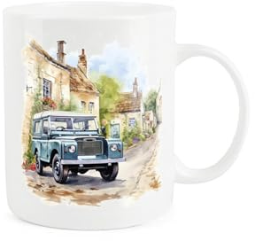 Purely Home 4x4 Off Road Car Mug - Blue Off Roader Village Scene Car Lover Gift Present - Tea Coffee White Bone China Mug