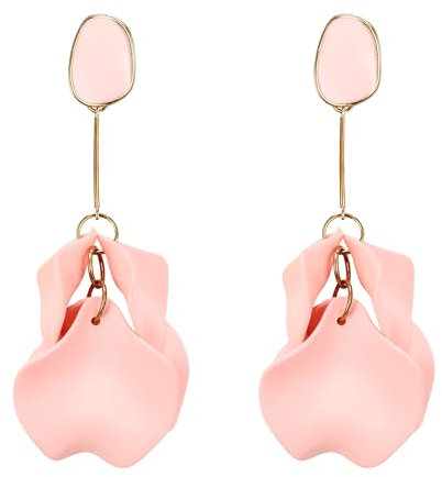 EVER FAITH Rosa Blumenblüten-Ohrringe für Damen, Rose Petal Ohrringe Statement Floral