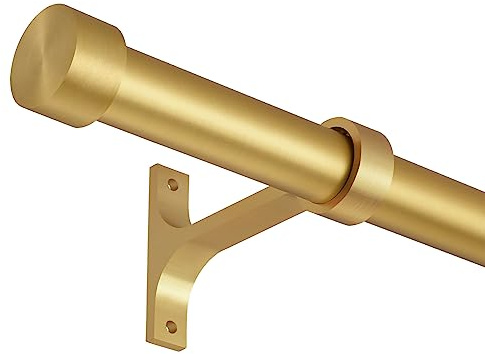 Lwiiom Aste per tende dorate per finestre da 71 a 120 cm, aste regolabili per tende con cappuccio terminale in alluminio e staffe complete surround, asta per tende da finestra da 2,5 cm per montaggio