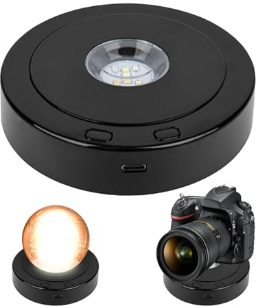 QENETY Drehbarer LED-Displayständer, drehbarer Sockel mit farbigem weißem Licht, USB-Displaybasis, Basis mit 4 Rotationsmodi und 8 Beleuchtungsmodi für Kristallglaskunst