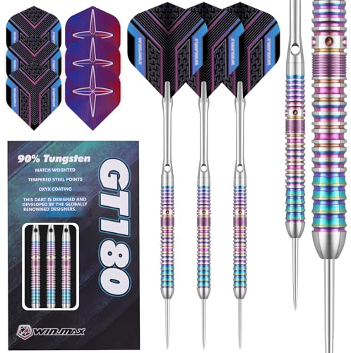 WIN.MAX Dartpfeile mit Metallspitze 90% Tungsten 3 Stück 90% Wolfram Stahl Darts 28g