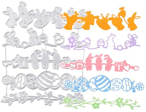 BETESSIN 5Pcs Stanzschablonen Ostern Rand Spitze Stanzform Stanze Karten Frohe Ostern Scrapbooking Cutting Dies für DIY Kartenbasteln Grußkarten Geschenkverpackung