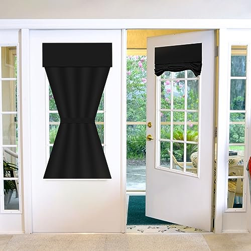 Maritown French Door Curtains 26 x 40 Blinds No Drilling Blackout Tie Up Single Thermal Door Curtain Tape Top Stick On No Drill Shade for French Doors Kitchen Bathroom Window (Black, 66 x 102 cm)