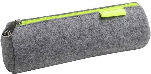 Exacompta - Ref. 52150E – 1 rundes Federmäppchen Neon aus recyceltem PET-Wollfilz – weich und angenehm anzufassen – mit Reißverschluss in Neongelb – für Doppeldezimeter – Grau