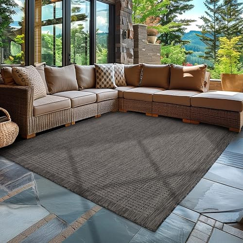 Carpettex In & Outdoor Teppich Wetterfest 120 x 170 cm Schwarz - Sisal Optik Balkon Teppich Waschbar, Wasserfest und Flachgewebe - Ideal als Teppich für Küche, Terrasse, Garten und Camping