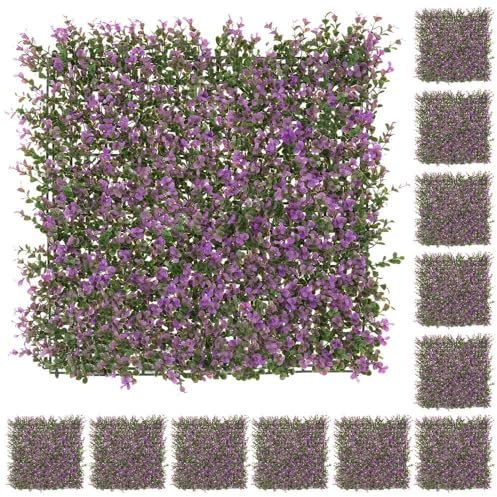 LOLAhome Jardín Vertical Artificial Estilo Lavanda | 3 m2: 12 Paneles de 50x50 cm | PVC: 5 años protección UV | Realista y Elegante, Fácil instalación | para Interior y Exterior | Jardín Vertical