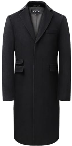 Il Sarto Platino Cappotto da uomo nero in lana e cashmere, caldo, invernale, colletto in velluto e fodera in raso rosso (IT, numerico, 58, regolare, nero, fodera nera)