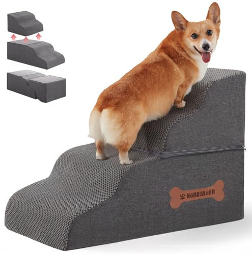 Escaleras para perros de 4 escalones para perros pequeños y gatos para subir a camas altas, sofá o coche, las mascotas pueden subir, sentarse, acostarse o posarse para mirar las ventanas en la rampa