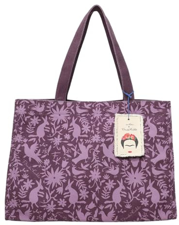 Fritzi x Frida Kahlo Easy 01 Canvas Limited Shopper Schultertasche mit Reißverschluss für Alltag und Shopping 34 x 46,5 x 23 cm – Beige, Blau, Hellblau, Rot, Lila, Taupe, Grün, Koralle