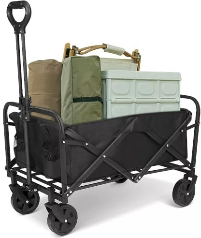 Black Heavy Duty Festival Trolley Camping trolley on wheels Folding Garden Trolley Cart Wagon Truck Wheelbarrow For Shopping,Fishing,Gardening